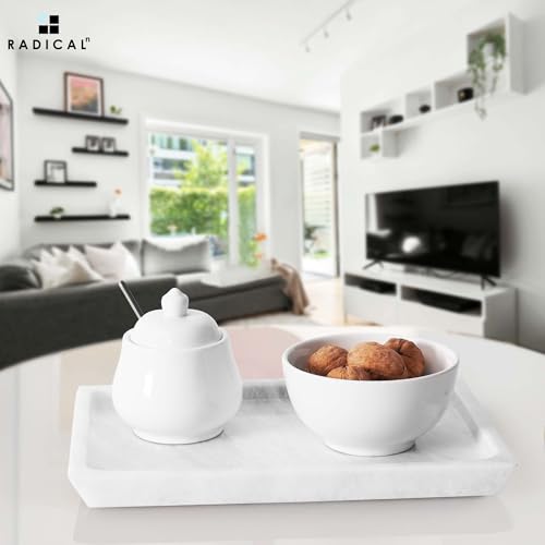 Radicaln Marble Serving Tray 12" Inches White Handmade Rectangle Tray for Party Modern Fruit and Serving Bowl for Entertaining, Cafeteria and Food Trays - color: White
