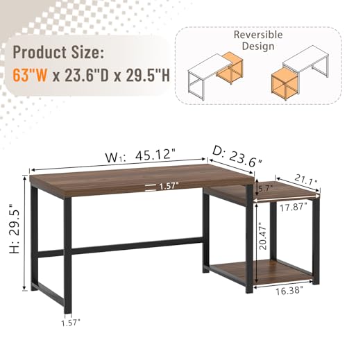 FOLUBAN Large Computer Desk, 63 Inch Home Office Desk with PC Tower Stand & Printer Space, Study Writing Gaming Table Workstation for Bedroom Living Room, Walnut - color: Walnut