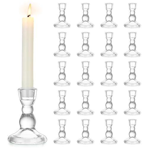 Glass Taper Candle Holders - Cute Candlestick Holders, 20Pcs Clear Candle Stick Candle Holder, Modern Tapered Candlestick Holders for Standard Candles for Wedding Christmas Home Decor - size: 20Pcs