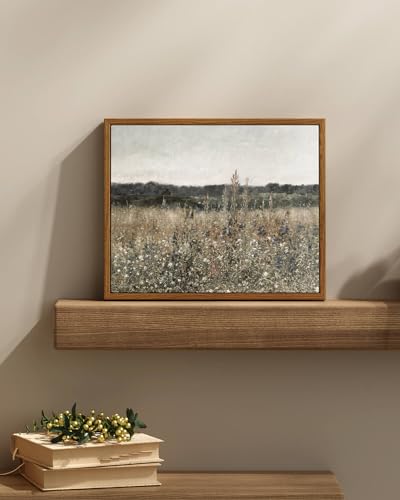 InSimSea Framed Canvas Wall Art Vintage Decor, Wildflower Field Canvas Wall Art Paintings Prints, Rustic Landscape Wall Decor for Bathroom Office Dining Room, 9"x11" - color: Champ Fleuri, size: 11"L x 9"W