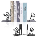 2 Pcs Metal Book Ends, Black Decorative Bookends for Shelves, Heavy Duty Non-Skid Bookend Unique Book Holder Stopper for Heavy Book Support Storage, Home Office School Library Desk Shelf Use