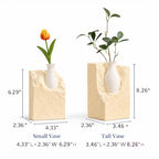 Ceramic Vase Bookends for Shelves, Modern Decorative Bookends with Flower Vase, Aesthetic Bookshelf Decor Book Ends with 2 Artificial Tulip Flowers
