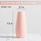 Pink Ceramic Vase, 7.5 Inch Flower Vase with Vertical Stripes for Pampas Calla Lily Tulip, Minimalism Modern Style for Housewarming, Weddings, Birthday, Christmas, Thanksgiving, New Year - color: Pink