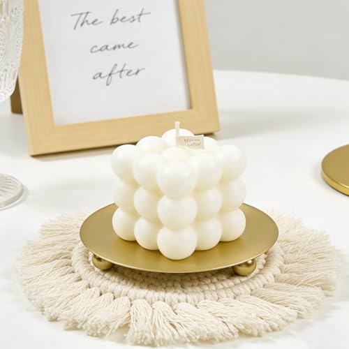 Plate Candle Holder - Gold Candle Holders for Pillar Candles, Small Candle Tray Pillar Candle Holder Plate Metal Candle Stand for Coffee Table Decor, Wedding, Party, Home Decor