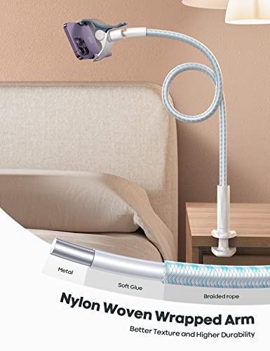 Lamicall Gooseneck Phone Holder Bed - [Nylon Braided] Flexible Arm, Overall Length 38inch, 360 Adjustable Clamp Clip, Overhead Cell Phone Mount Stand for Bed, Blue White - color: blue white