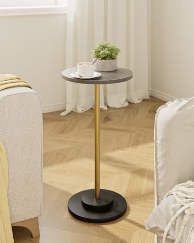 Masupu Drink Table, Round Side Table for Small Spaces, Pedestal Side Table, Small End Table with Metal Base, for Living Room, Bedroom, Bathroom, Grey - color: 06.grey