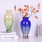 Hand Blown Glass Vase 11.8" Tall Beautiful Dark Blue Sea Wide Mouth Bud Vase for Table Centerpiece, Painted Colorful Murano Glass Flower Vases for - Home Entrance Wedding Center - color: Blue