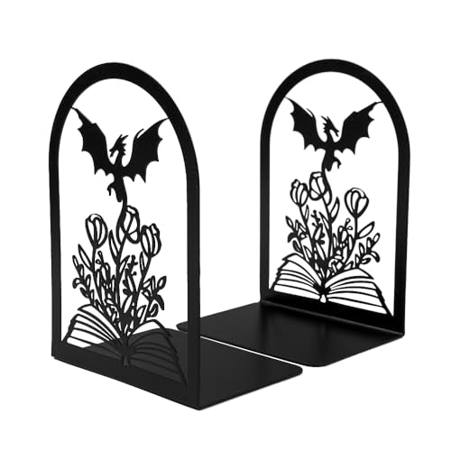 Book Ends, Bookends, Book Ends for Shelves, 1 Pair Non Skid Metal Book Divider Decorative Holder, Abstract Art Desgin Book Stopper Supports for Office, Home (Dragon A) - color: Dragon a