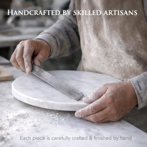 11-Inch Round Marble Cheese Board – Solid White Natural Stone Cutting Board & Charcuterie Serving Tray with Non-Slip Feet, 0.5” Thick, Easy to Clean. - color: White, size: 11"L x 11"W
