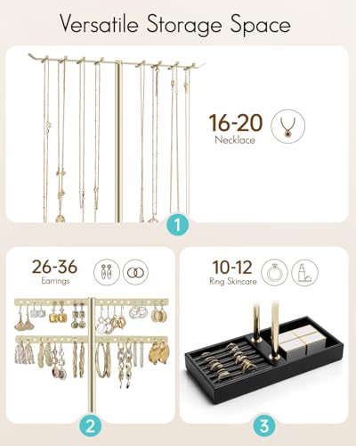 VLANDO 2 Tier Jewelry Stand Organizer with Tary, Leather Jewelry Holder Display for Women, Gold Jewlery Holder Stand for Necklace, Earring, Bracelet, Rings - Black - color: C.Black, size: 2-Layer