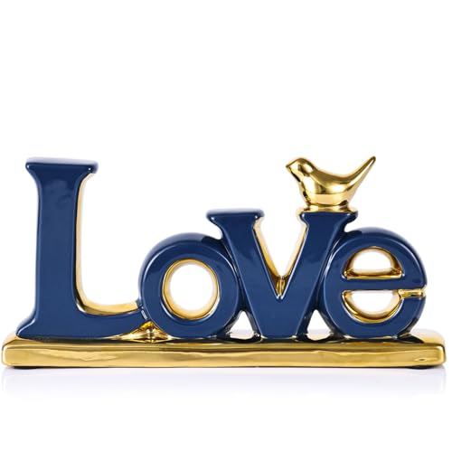 Love Sign Decoration,Blue and Gold Love Signs for Home Decor Statue,Modern Bird Sculpture Personalized Love Decor,Gold Style Figurine Decorative Ornaments for Living Room,Bedroom,Desktop,Cabinets - color: Blue, style: Love