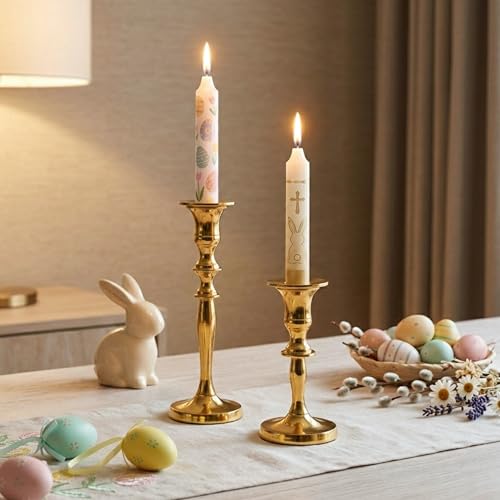 Rely+ Gold Metal Candle Holders for Taper Candlestick Set of 2 8" & 5.5" Tall Decorations for Home Table Centerpiece for Wedding, Parties, Dinners, Decorations - color: Gold
