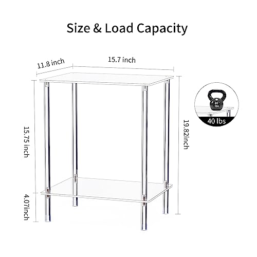 Clear Acrylic Side Table Set of 2, 2-Tier End Table for Living Room, Small Modern Bedside Tables Nightstand for Bedroom, Home Decor Accent Table, 15.7" L x 11.8" W x 19.82" H - size: 2 Tier 2-Pack