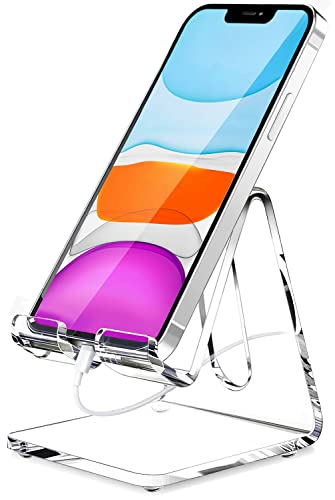 Crpich Acrylic Cell Phone Stand, Portable Clear Phone Stand for Desk, Compatible with Phone16 15 14 13 Pro Max Mini 12 11 Plus SE, Switch, Android Smartphone, Pad, Tablet, Desk Accessories - color: 1-Clear, size: 1 Pack
