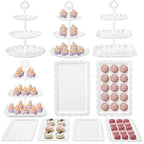 Kootek Dessert Cupcake Stand, 10pcs Dessert Table Display Set, 3 Tiered Cup Cake Holder Tower Stand Riser& Cookie Serving Trays for Wedding, Tea Party, Birthday, Baby Shower - color: Bright White, size: 10 Set
