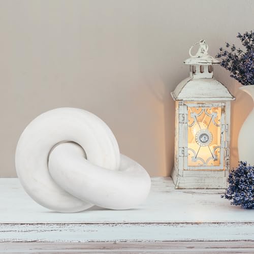 Yalikop 2 Link Wood Chain Link Decor Coffee Table Wooden Knot Decor Hand Carved Modern Farmhouse Ornament Boho Rustic Natural Chain Items for Home Living Room Bedroom Shelf Decorations(White) - color: White