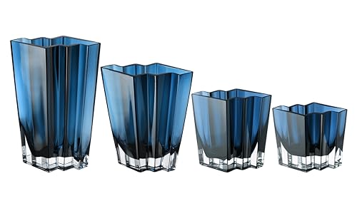 Glass- Vase - Blue - Teal - Chevron Design - 11" Height - Heavy Durable - Made in Europe - by Barski