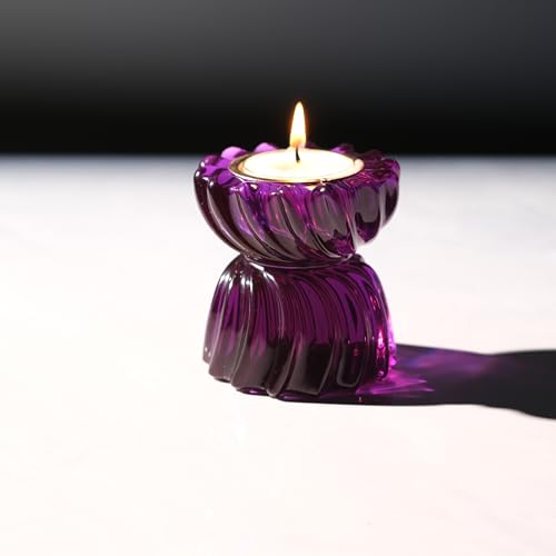 Twizzle Twist Tealight Holder, Decorative Tealight Candle Holder for Table Display, Romantic Decoration, Unique Home Décor Aesthetic, Housewarming Gift, Spiral Sculpture Diwali Tea Light Stand - color: Purple