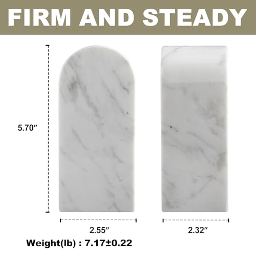 Koville Luxury Greek Marble Bookends for Shelves, Decorative Book Ends, 7lbs Heavy-Duty Marble Book Holders, Bookshelf Apartment Decor for Normal Books/CD/Video Games(Volakas) - color: White-volakas, size: 7lb