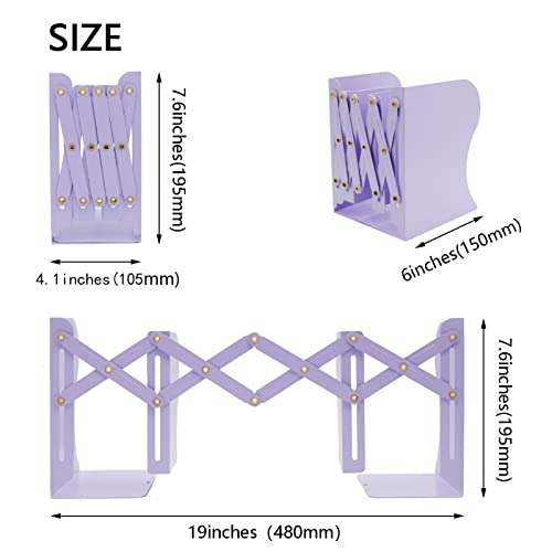 Adjustable Metal Bookends Heavy Duty for Shelves, 2 Dividers, Anti-Slip Design Expandable Book Ends for Desk, Office(Purple, 19 inches Max) - color: Purple