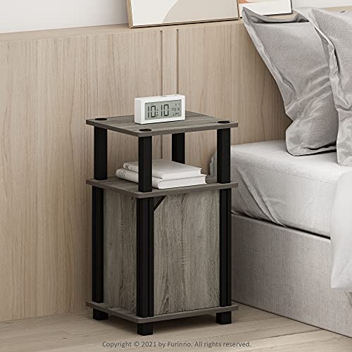 Furinno Brahms 3-Tier End Side Sofa Table/Nighstand with Door, 1-Pack, French Oak/Black - color: French Oak, size: 1-Pack, With Door, 3-Tier