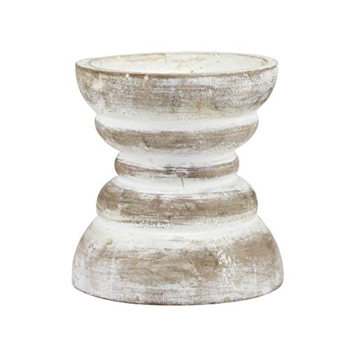Stonebriar Antique White Wooden Pillar Candle Holder, Vintage Seaside Pillar Stand for Dining Table Centerpiece, Coffee Table, Mantel, Or Any Table Top, Small - color: Off White, size: 4 inches