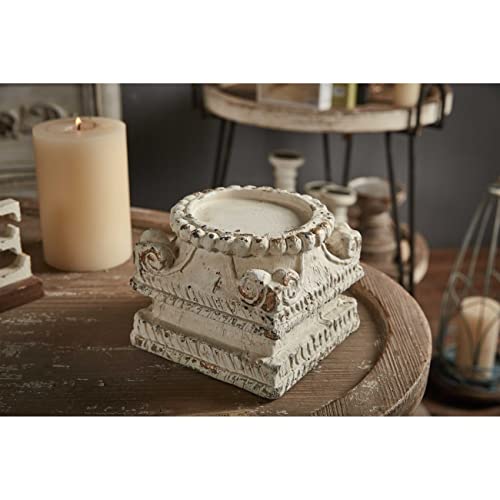 SOFE Column Pedestal Stand for Decoration Display, Distressed White Small Plant Stand, Large Candle Stand, Column Side Table, Classic Plinth Bases for Wedding Party Home Garden
