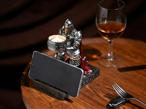 King's Guard Kneeling Knight Candlestick Holders Resin Posture TeaLight Holder Warrior Mobile Phone Stand Pen Holder Candle Holder for Restaurant, Altar, Home Table(Iron) - color: Iron