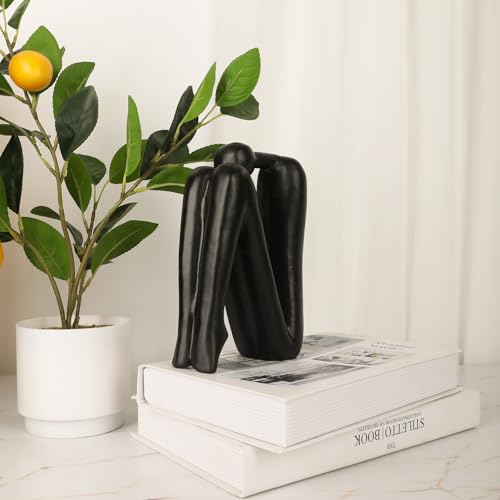 Thinker Cast Iron Bookends, Heavy-Duty Decorative Book End Stoppers for Shelves, Abstract Decor Aesthetic, Smooth Finish Book Holders for Office Decor, 1 Pair/2 Pieces, 9" - color: Thinkera Black