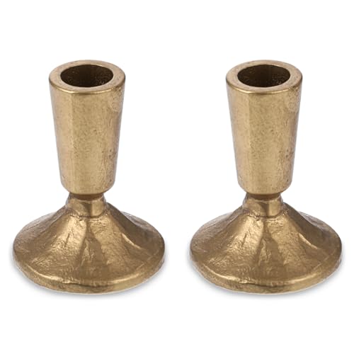 Set of 2 Handcrafted Antique Brass Iron Taper Candle Holders - Elegant Candlesticks for Weddings, Dining, and Parties, Timeless Décor Accent