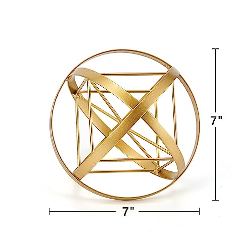HLQMFHT 7 inches Metal Geometric Abstract Sculpture， Metal Geometric Sculpture Decor Sphere, Tabletop Decor for Living Room,Study,Bedroom,Modern Home Decor Accents - color: Gold-a
