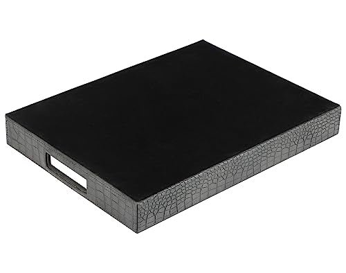 HofferRuffer Rectangle Serving Tray with Hole Handles for Coffee Table, Breakfast, Tea, Food, Butler - Countertop, Kitchen, Vanity Serve Tray, 16.2 x 12.2 x 2 inches, Faux Leather Tray (Dark Grey) - color: Dark Grey, size: 16.2" x 12.2" x 2"