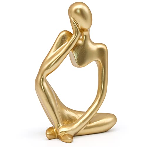Gold Thinker Statue Decor, Modern Abstract Art Sculpture, Thinker Figurines Collectible Accents Decoration for Shelf Bookshelf Office Desktop Decor