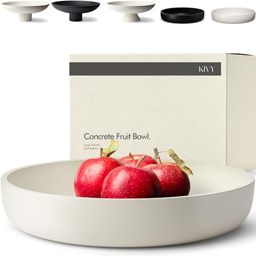 KIVY Concrete Fruit Bowl for Kitchen Counter - Large Decorative Bowl for Home Decor - Modern Fruit Basket for Entryway Table - Concrete Bowl - Decorative Bowls for Home Decor - White Fruit Bowl Decor - color: Cream, style: Flat