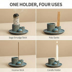 Palo Santo Sticks Holder, Multi-Purpose Handmade Ceramic Incense Burner for Palo Santo Incense Sticks, Sage Holder for Burning, Ash Catcher Tray for Meditation Yoga Room-Light Blue - color: Light Blue