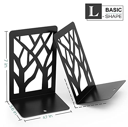 MaxGear Book Ends Tree Design Modern Bookends for Shelves, Non-Skid Bookend, Heavy Duty Metal Book Stopper for Books/CDs, Decorative Book Shelf Home, 7 x 4.7 x 3.5”, Black (6 Pair/12 Pieces, Large) - size: 6 Pairs