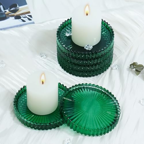 Candleholder Glass Candle Holder Plates Set of 6, Round Glass Candle Tray Plates for Dining Wedding Lantern Festival Party Evening Light, Green - color: Green