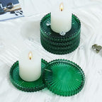 Candleholder Glass Candle Holder Plates Set of 6, Round Glass Candle Tray Plates for Dining Wedding Lantern Festival Party Evening Light, Green - color: Green
