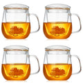 DOPUDO Glass Teacups 4 Pack Glass Tea Cup with Infuser and Lid, 17.6oz/520ml Large Borosilicate Teacup,Tea Clear Mug Cup for Loose Leaf Blooming Tea, Microwave & Dishwasher Safe. - size: 4 Count (Pack of 1)