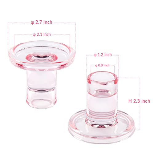TELOSMA Pink Glass Candle Holders 6PCS for Taper Candles, Candlestick Holders Fit to Taper Candle which Diameter 5/6-7/8 inch, for Wedding Party, Valentine's Dating Dinner Table Decor - color: Pink