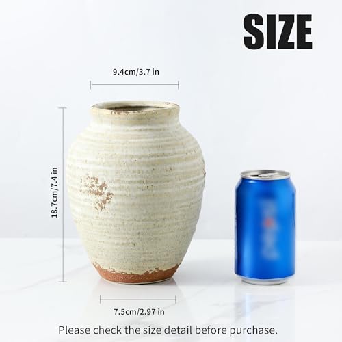Ceramic Decorative Flower Vase 7.4 Inch Pottery Rustic Farmhouse Boho Terracotta Vase for Home Decor, Table, Living Room, Bathroom, Shelf, Mantel Decoration - color: 205-3-7.4in