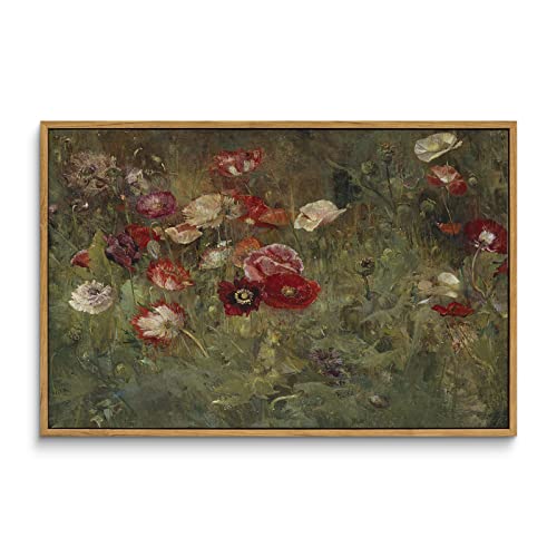 InSimSea Framed Canvas Wall Art Vintage Decor, Home Decor Classical Floral Scenic Oil Painting Canvas Prints, Rustic Wall Decorations for Bedroom Bathroom Office Decor, 16"x24" - color: A Bed of Poppies, size: 24"L x 16"W