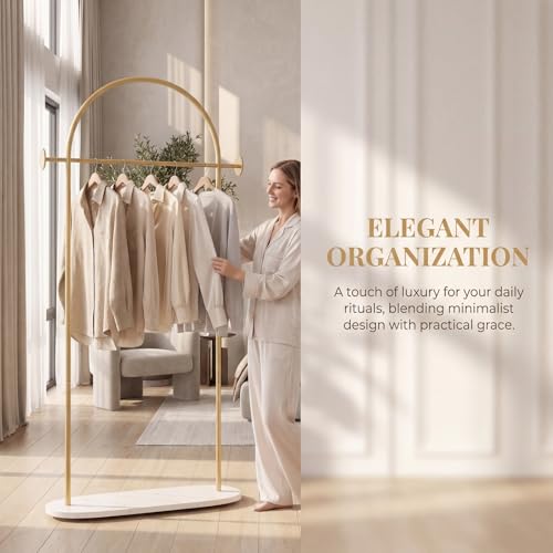 Modern Gold Coat Racks with Marble Base, Gold Clothing Racks with Shelves, Heavy Duty Clothes Rack Stand for Entryway, Bedroom, Living Room, Boutiques - style: Coat-31.5''W