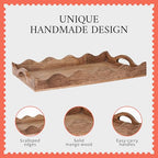 Mela Artisans Ottoman Wooden Serving Tray | Large, Scallop | Decorative Mango Wood | Serve Breakfast, Other Foods, Coffee and Tea | Rustic Home Decor | 16" x 12” x 2.5”