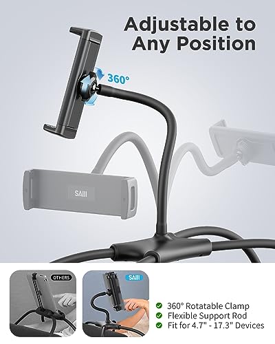 SAIJI iPad Stand, Adjustable Ergonomic Tablet Holder for Bed, Kindle Stand for Reading in Bed Fit for Tablet, Phone, Kindle, Portable Monitor, Switch and More 4.7"-17.3" Devices (Black) - color: Black