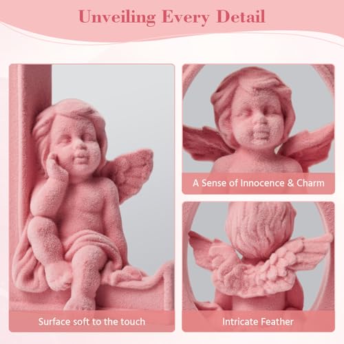 Cupid Statue Velvet Flocked Sculpture Anniversary Wedding Gifts, Cherub Angels Statue Romantic Love Figurine Spring Decor for Home, Living Room, Bookshelf, Coffee Table Decor (Pink) - color: Cupid-pink