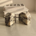Set of 2 Natural Calacatta Viola Marble Bookends for Shelves, Decorative Book Ends for Heavy Books, Book Stopper Office Bookshelf Decor for CDs/Video Games