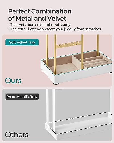 SONGMICS Jewelry Holder, Jewelry Organizer, Jewelry Display Stand with Metal Frame, Velvet Tray, Necklace Earring Bracelet Holder, for Studs, Rings, Gift Idea, Pale Gold UJJS021A01 - color: Pale Gold