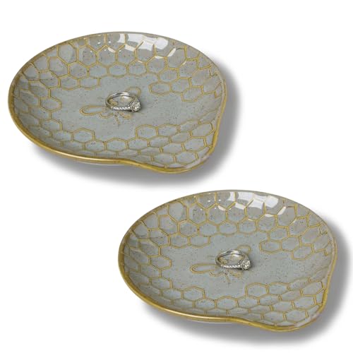 GDCZ Ceramic Jewelry Tray Set of 2, Personalized Trinket Dish with Pattern, Ring Dish, for Rings Earrings Necklaces Bracelet Watch Keys, Perfect for Gifts for Women (Grey) - color: Grey