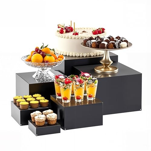 Metal Buffet Risers,6PCS Food Risers for Buffet Table 5in to 10in Display Stand for Catering Dessert Matte black Cube Boxes Nesting Risers with Hollow Bottoms - color: Matte black-6P